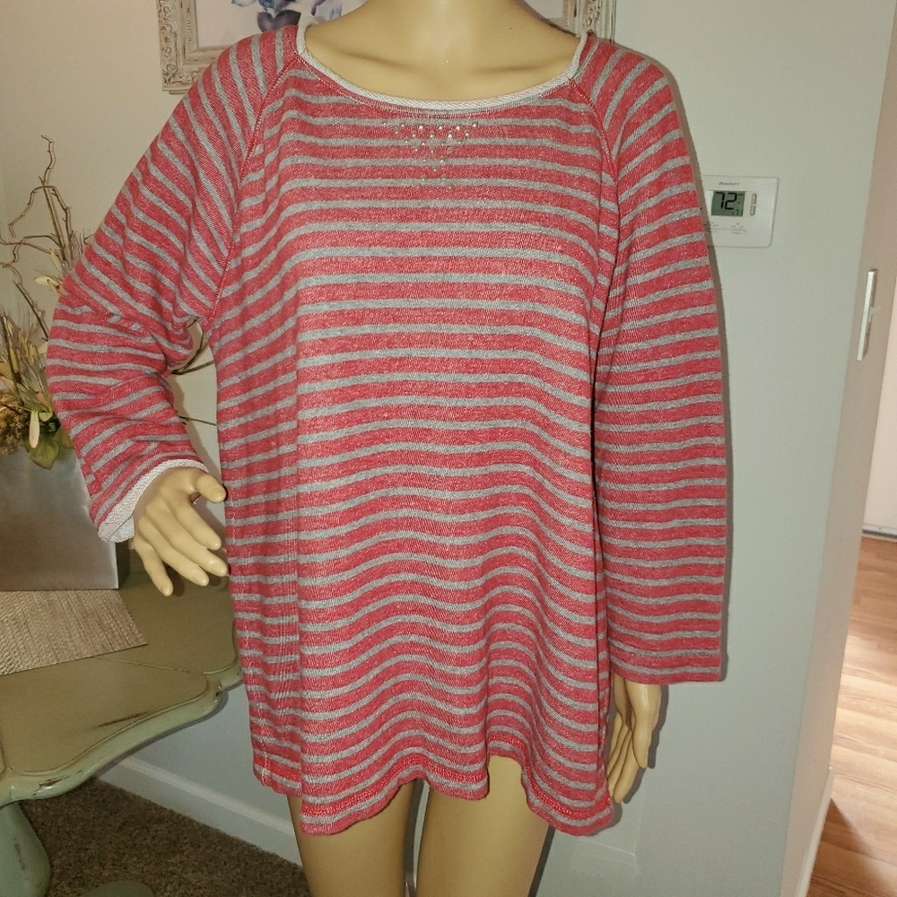Jones New York Red & Grey Striped Sports Sweatshirt 0019